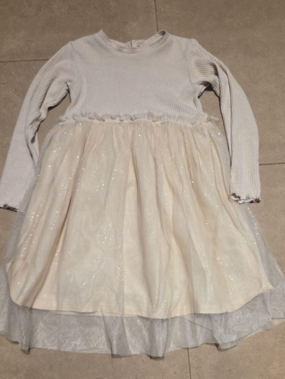 Zara Girls' Cream Sparkle Tulle Dress - Long Sleeve. Size 4-5 years